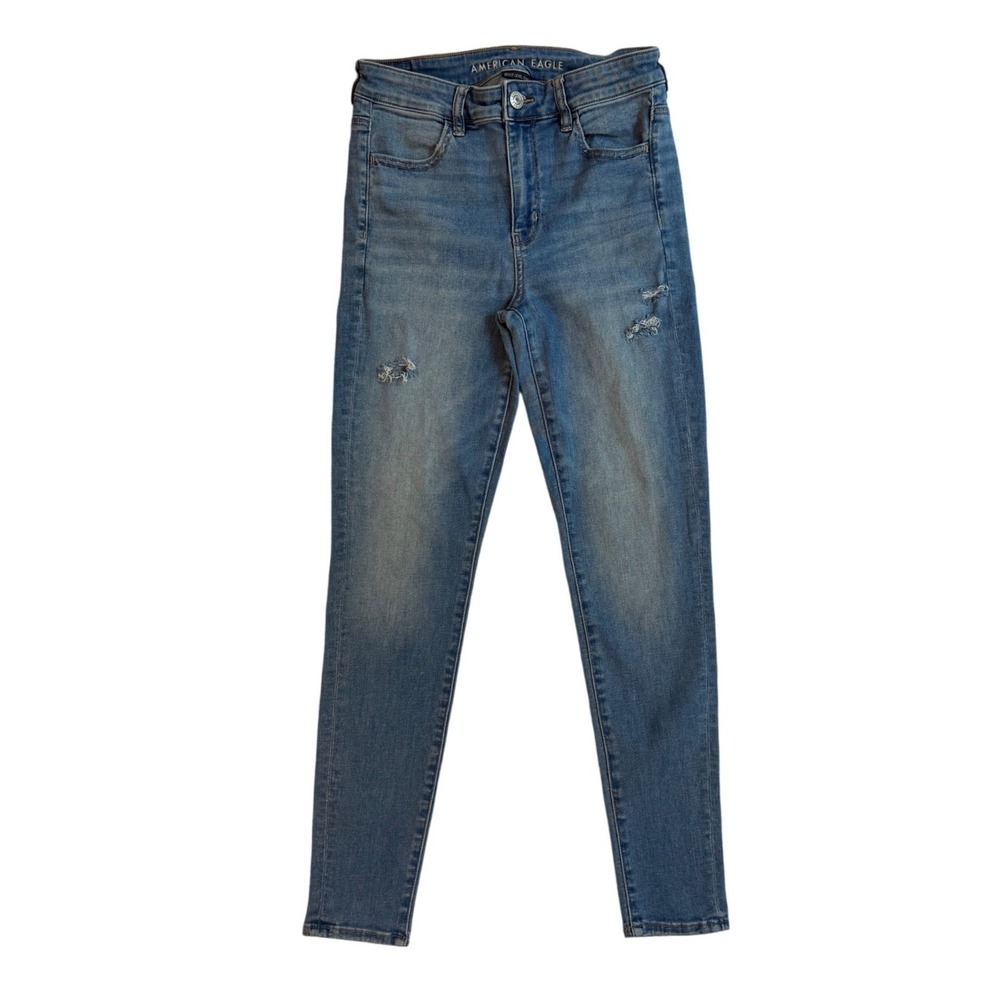 American Eagle Hi-Rise Jegging Medium Wash Distressed Jeans Size 8 Regular Blue